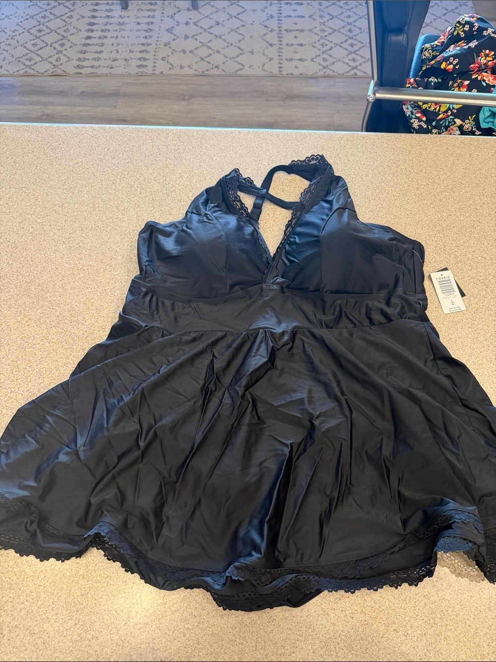Torrid NWT Black PC Swim Dress Lace-Trim One Piece women’s plus 26/4X